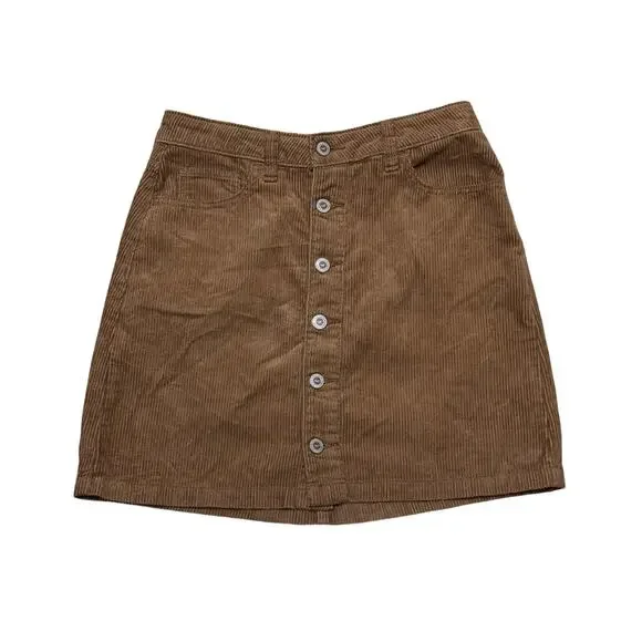 Hollister Brown Corduroy Ultra High Rise Button Front Mini Skirt W27 - Picture 2 of 7